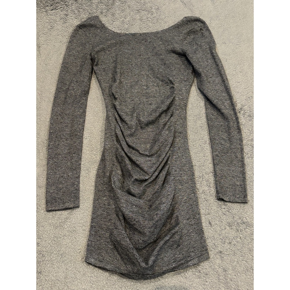 Express Dress Long Sleeve Ruched Knit Bodycon Gray Sexy Mini Womens Small